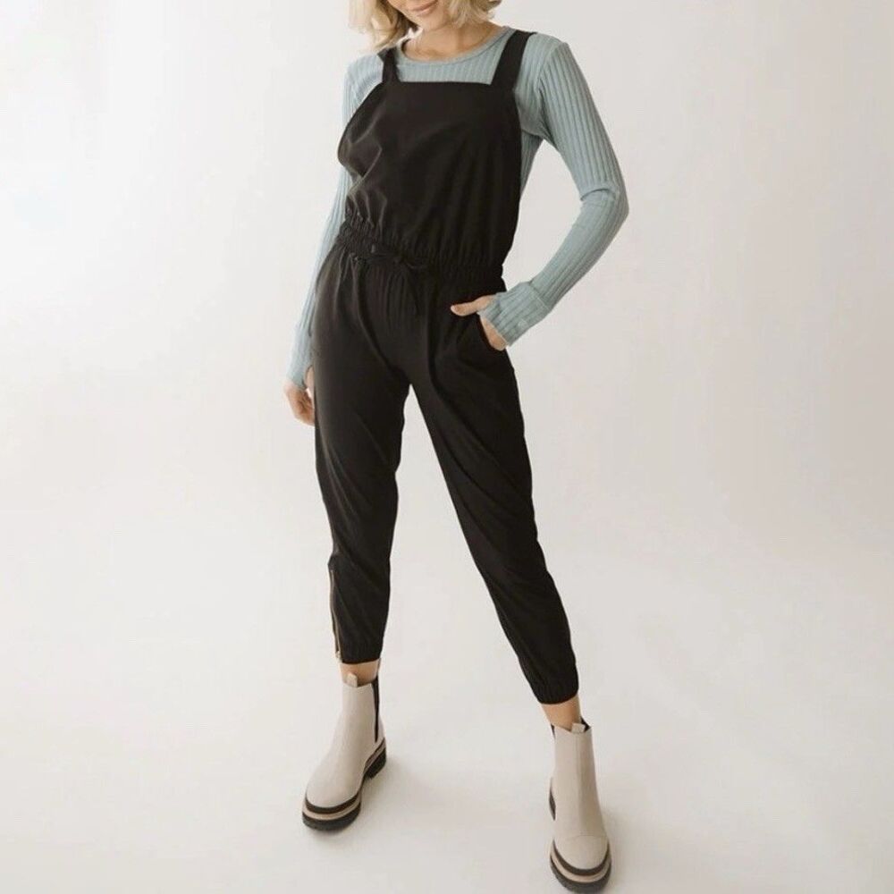 Albion Classic Overalls Square Neck Black Jumpsuit Size Small Adjustable Straps